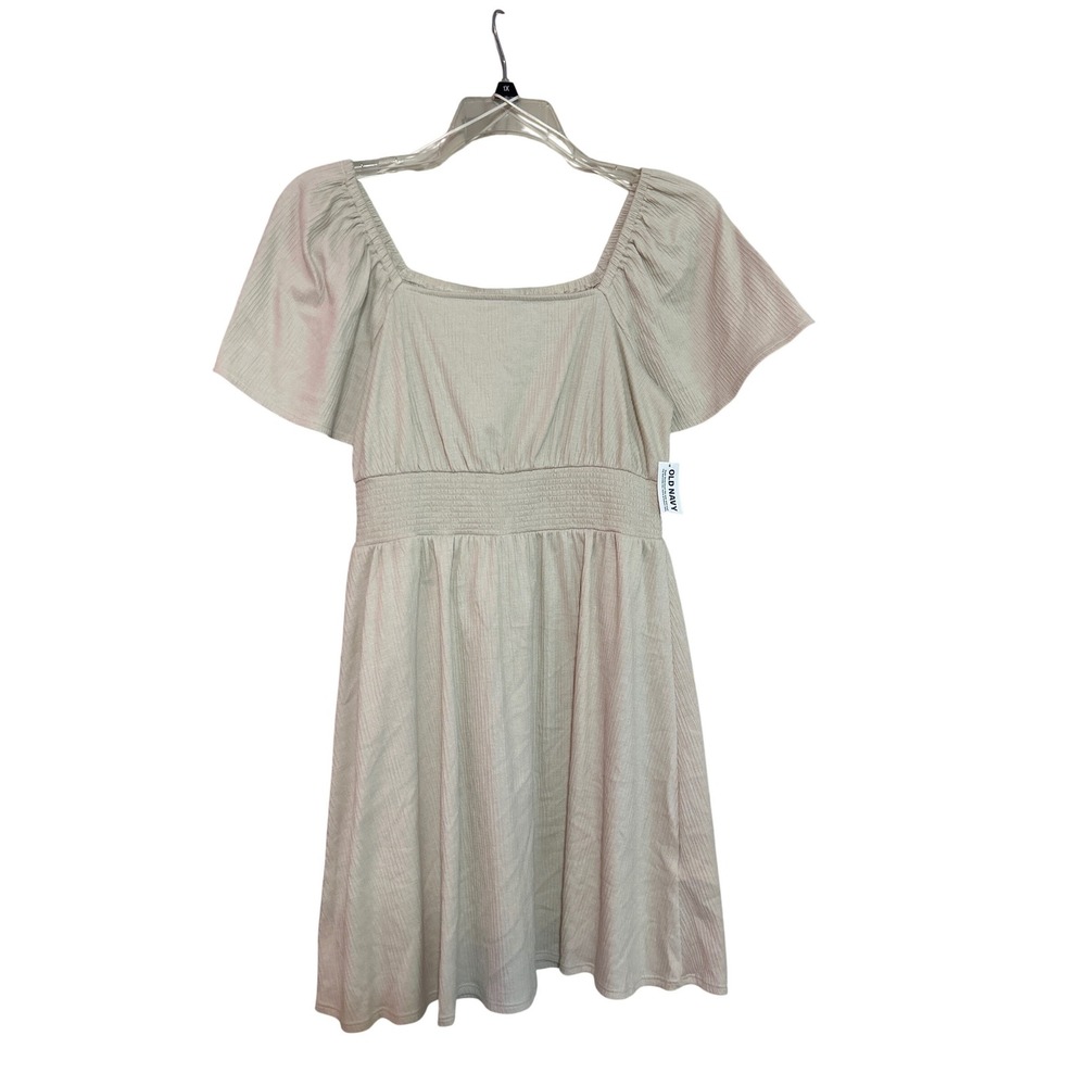 Old Navy Cotton Mini Dress Medium NWT Smocked Waist Flutter Sleeve‎ Beige
